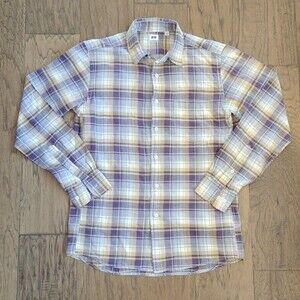 Uniqlo Men's Cotton/Linen Plaid Button Up Shirt, Size Small